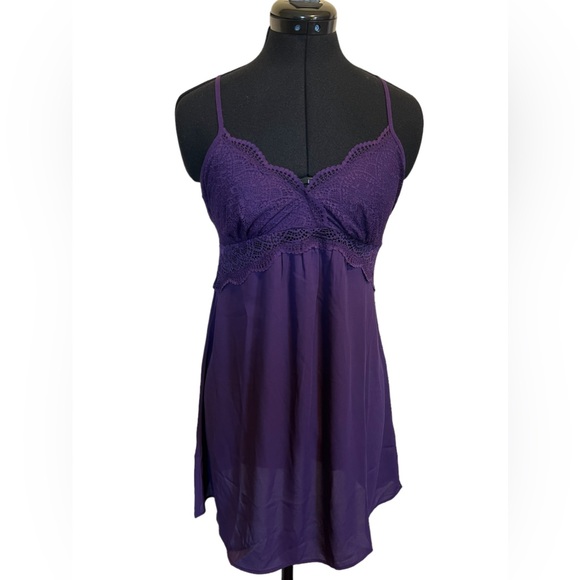 NWT INC International Concepts Lace & Chiffon Nightgown Lingerie Purple Dynasty - Picture 4 of 8